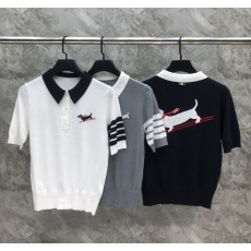 톰브라운 여성 헥터 아이콘 폴로 반팔 니트 블랙